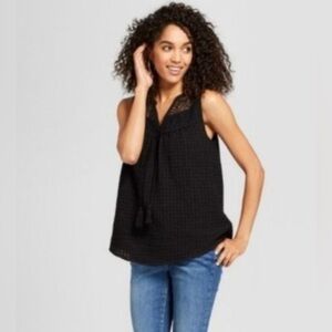 Women's Eyelet Lace Rib Knit Tank Top
